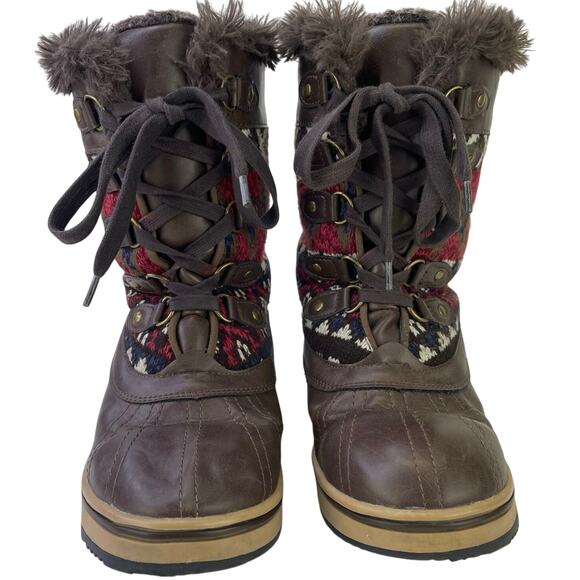 Muk Luks Womens Browns Aztec Knit Faux Lambswool Fur Winter Boot Thinsulate Sz 7 - Picture 7 of 10